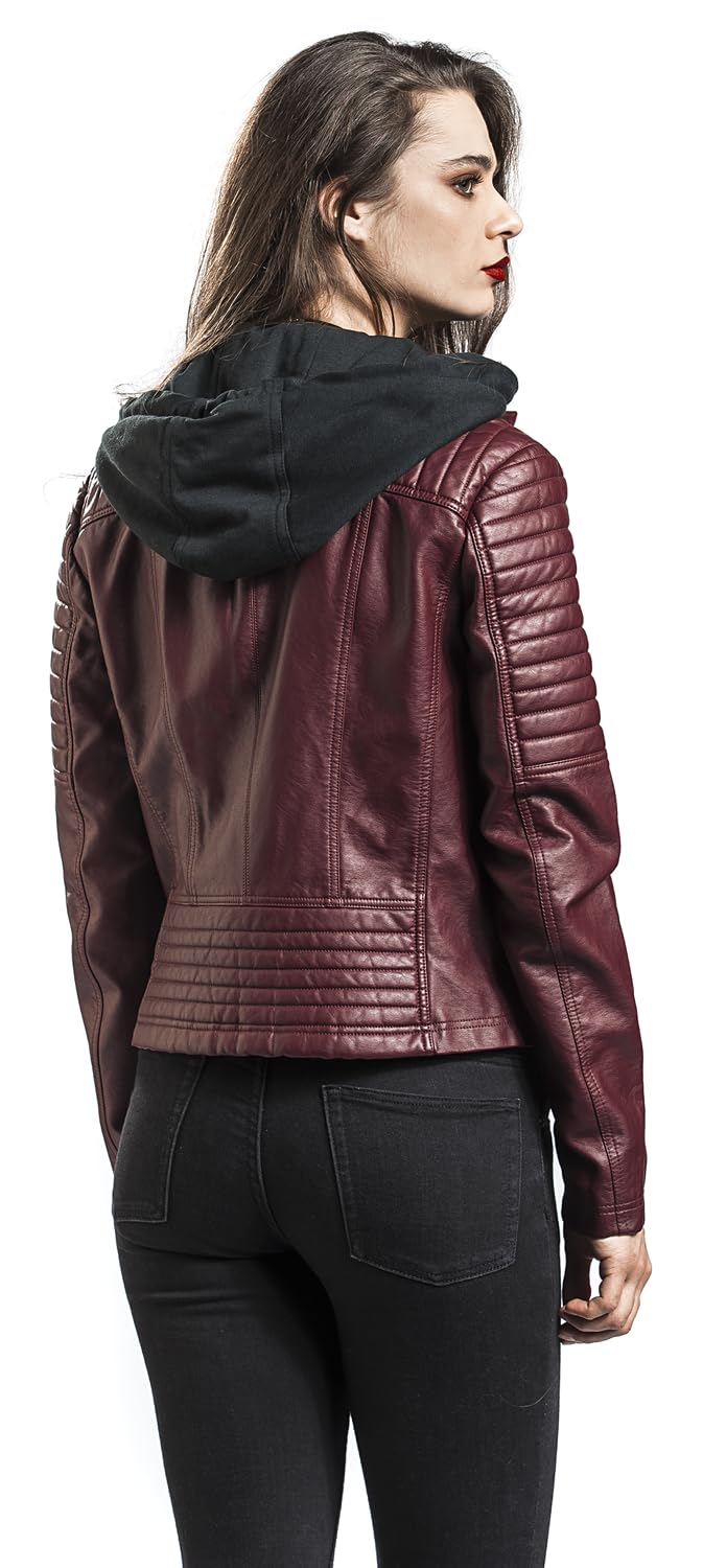 Black Premium by EMP Damen rote Kunstlederjacke mit Kapuze