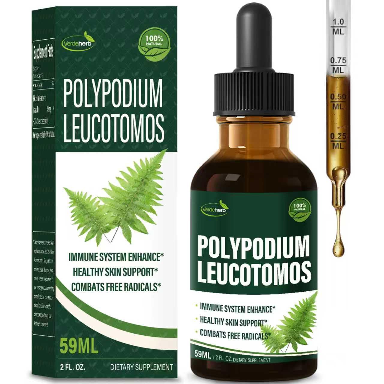 Verdeherb Polypodium leucotomos Immune Support Drops, Herbal Extract Immunity Boost Supplement for Skin Health. Calaguala para Proteger la Piel. 2oz