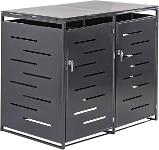 DEMA Mülltonnenbox 2er Anthrazit 240L Metall abschließbar Gasdruckfedern | Abfallbox, Tonnenverkleidung, Outdoor Cabinet, Gartenschrank, Garten Ordnungssystem, Gasdruckdämpfer, Gerätestauraum
