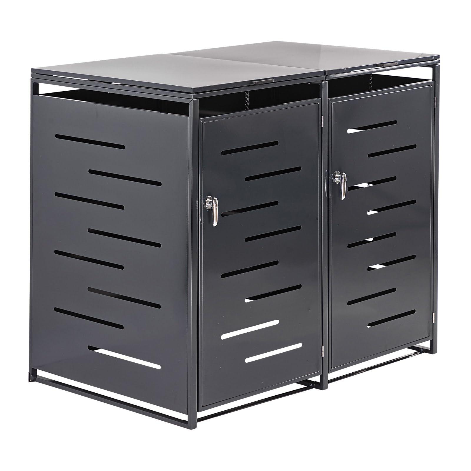 Cache-poubelle en métal pour 2 poubelles de 240 l - Anthracite - Verrouillable - Vérin à gaz - Résistant aux intempéries - Aspect moderne