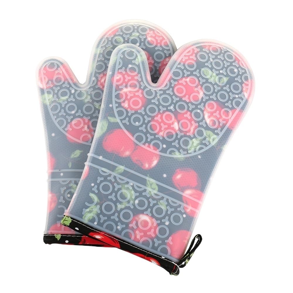 Oven Mitts 1Pcs Silicone Oven Glove Heatproof Mitten Kitchen Cooking Microwave Mitt Non-slip Thickening(F)