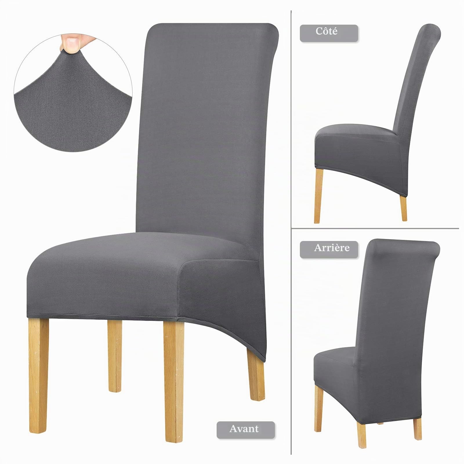 Housses de Chaise à Dossier Haut Extensibles Tissu Spandex Élastique Housse de Chaise Housse de Siège Housse Amovible pour Maison Salle à Manger Cuisine Hôtel Gris Foncé 6 Pièces