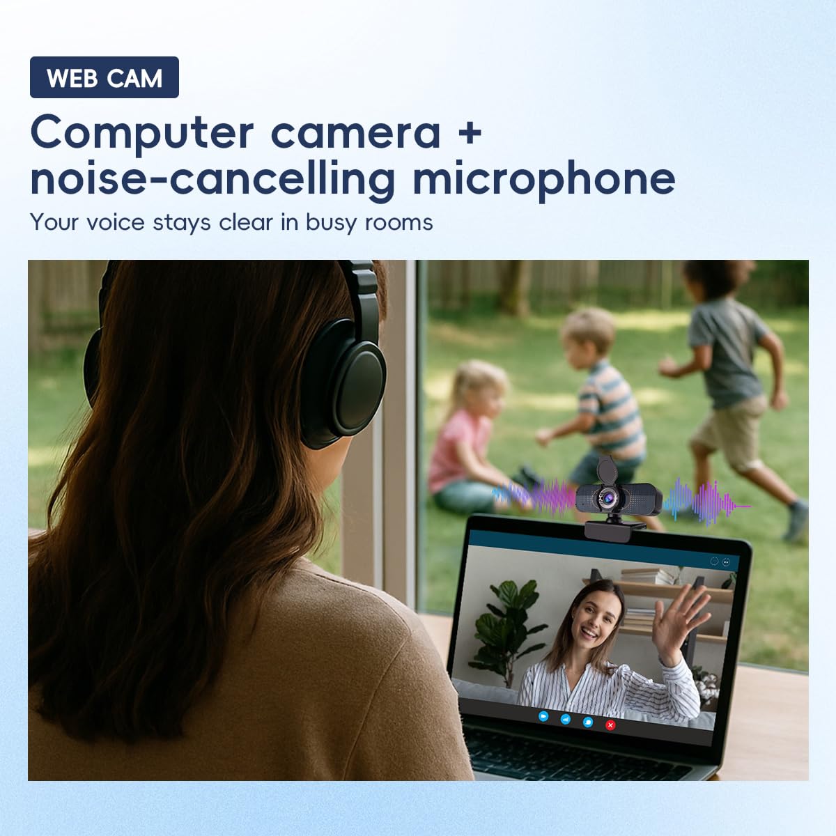 1080P PC Webcam with Built-in Noise-Canceling Microphone Physical Privacy Cover Automatic Light Compensation Ultra Wide-Angle Lens Plug and Play Suitable for Zoom/YouTube/Live/Streaming — view 5