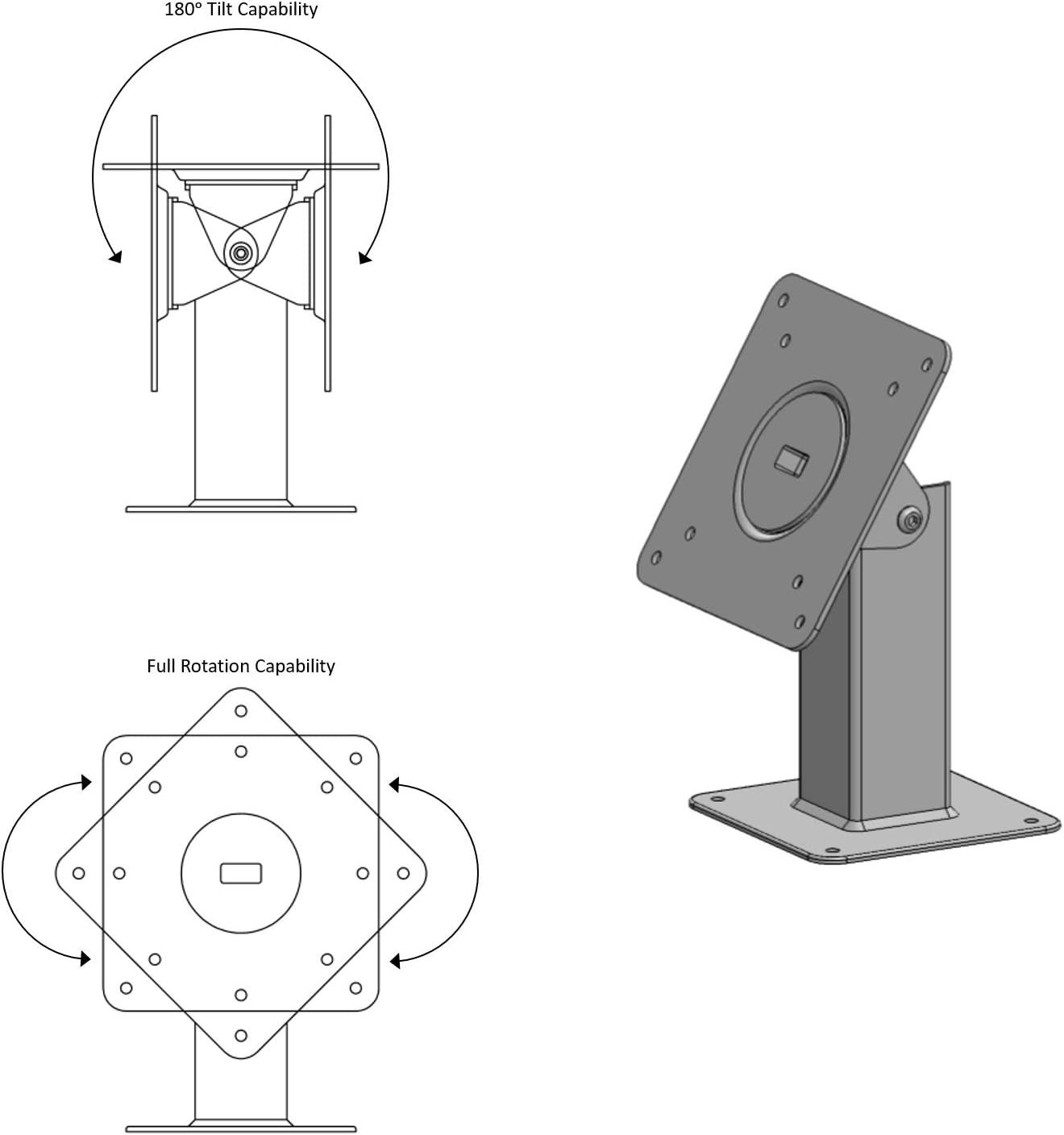 TABcare 180 Tilting 360 Rotating Metal Mount Support 75x75 100x100 VESA Used as Desktop Stand or Wall Mount(Black)