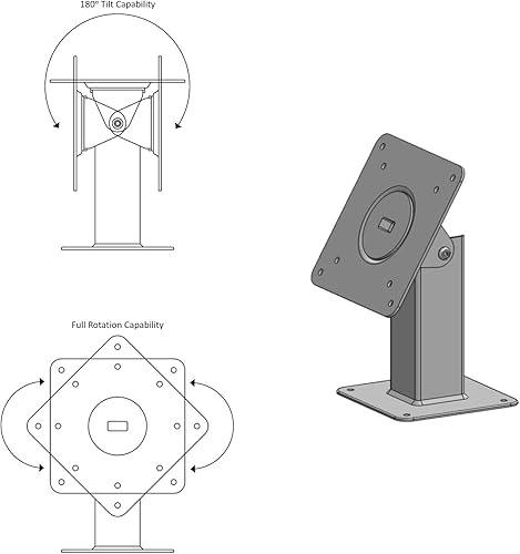 Miniatura 3 de TABcare 180 Inclinación 360 Soporte de montaje de metal giratorio 75x75 100x100 VESA Utilizado como soporte de escritorio o montaje en pared (negro)