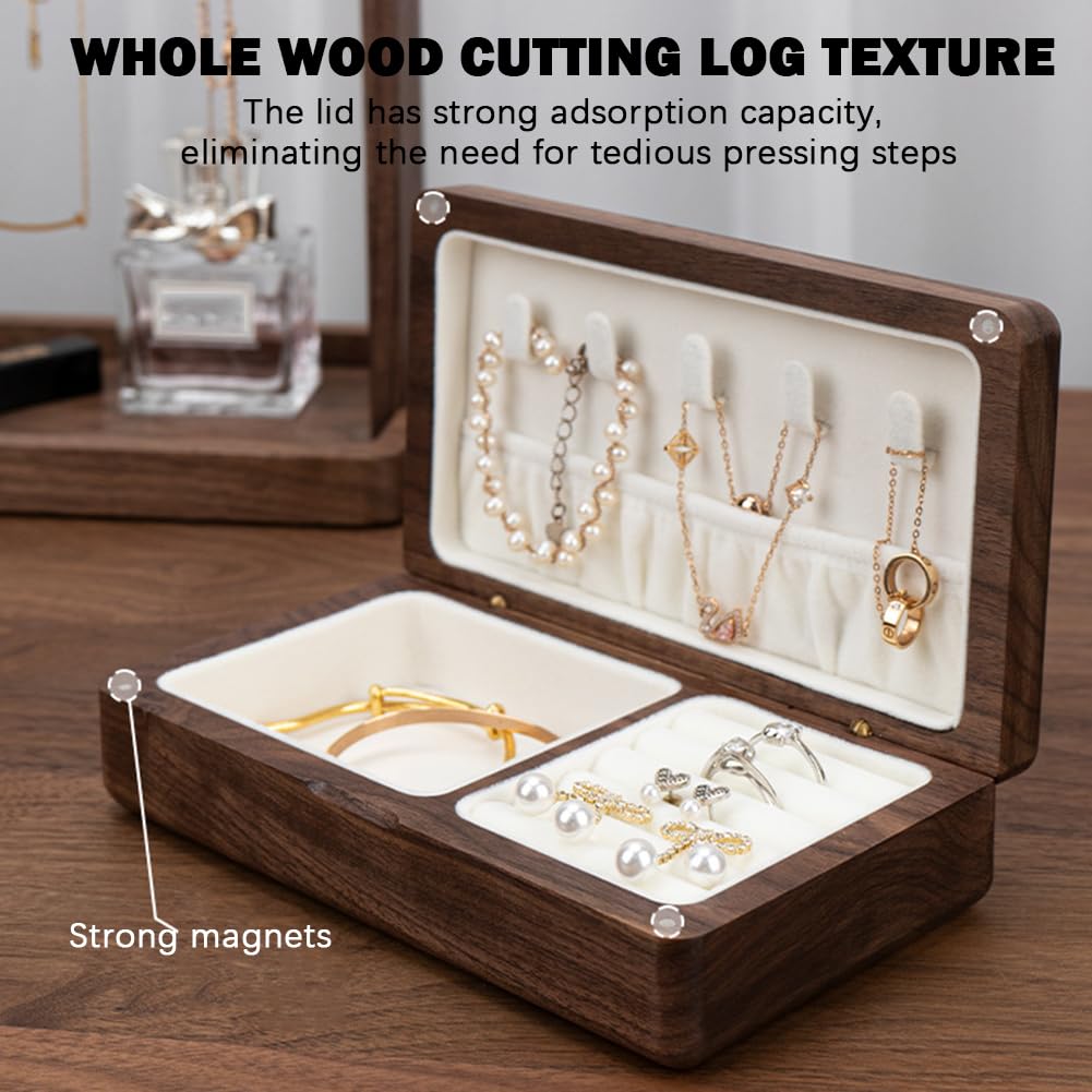 Tragbare Schmuck-Aufbewahrungsbox aus Massivholz – Mini mit Magnetverschluss für Ohrringe, Ringe, Halsketten – ideales Reisezubehör für Frauen