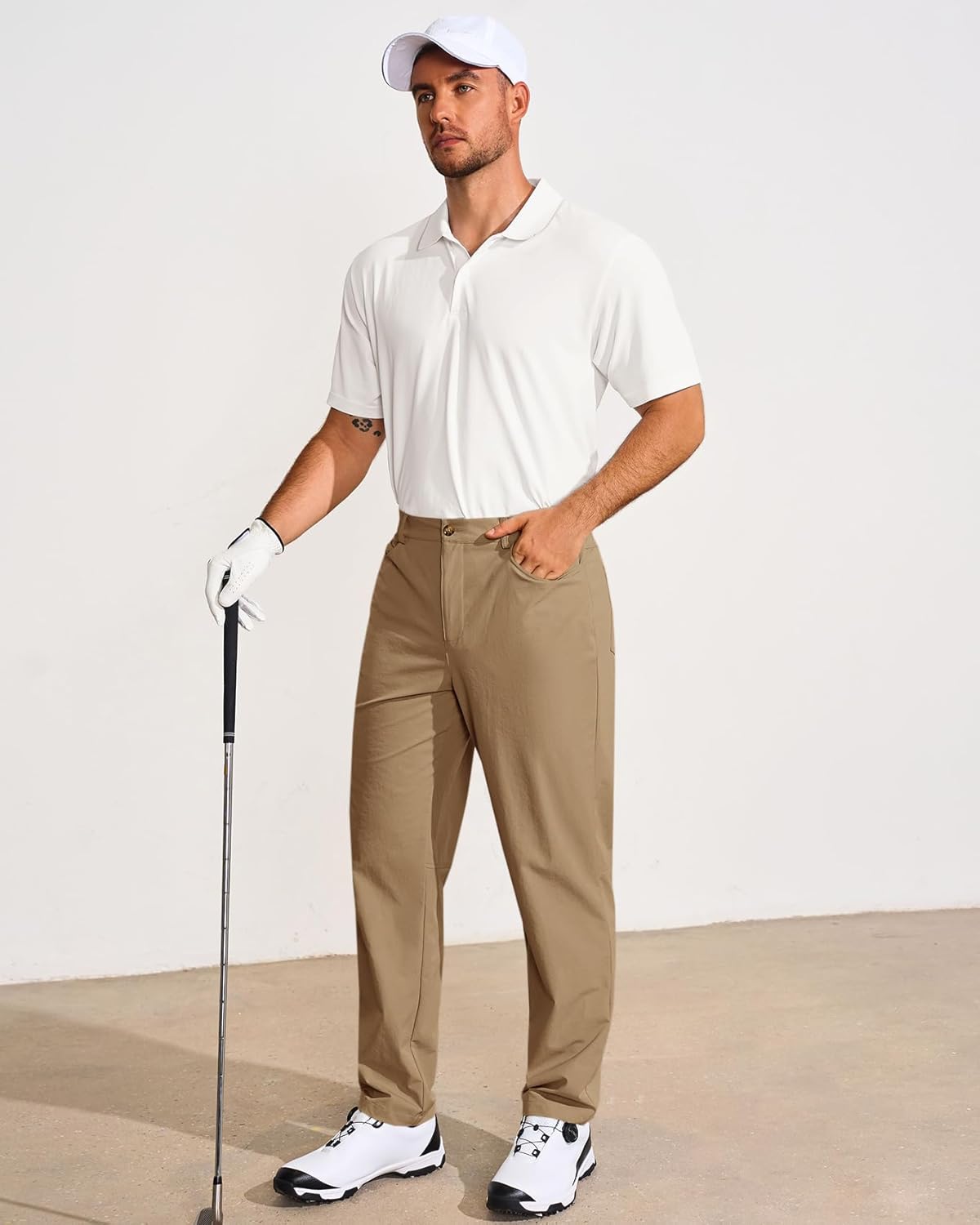 Runcati Mens Golf Pants Casual Flat-Front Stretch Work Dress Pants Lightweight Business Slacks - Image 4
