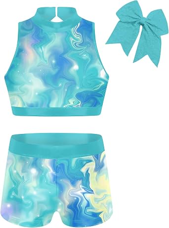 Vogseek Gymnastics Leotards for Girls with Shorts Sparkly Ballet Dance Unitards Biketards Kids Activewear
