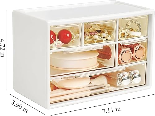 Miniatura 29 de Organizador de cajones pequeños para escritorio, 7.1 x 3.8 x 4.6 pulgadas, mini organizador de cajones de escritorio con 6 cajones transparentes,