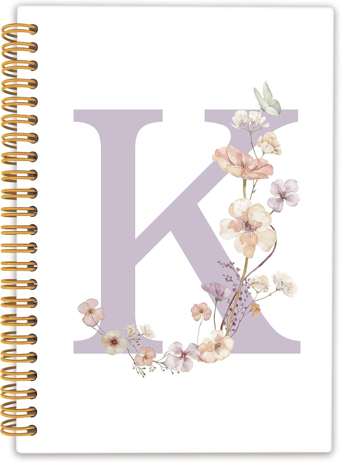 Initial Letter K Notebook, Monogrammed Gifts for Women, Custom Notebook Journals for Writing, Cute Personalized Notepads Journals for Women Floral Hardcover Spiral Notebooks 5.5x8.3