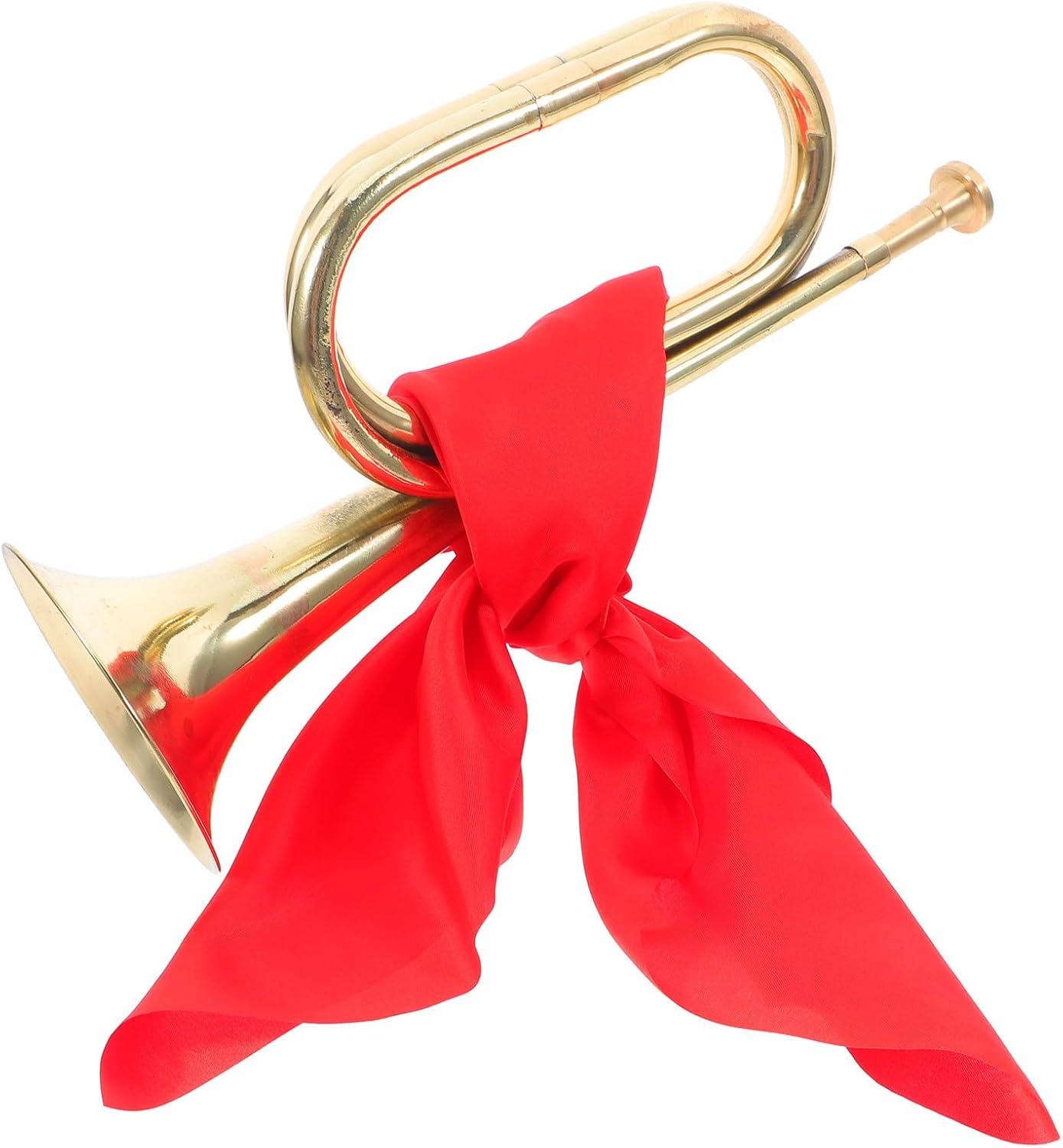 Toyvian Bugle Trumpet Military Brass Wind Instrument with Metal Body and Red Scarf, Beginner Performance Horn for Orchestra and School Bands