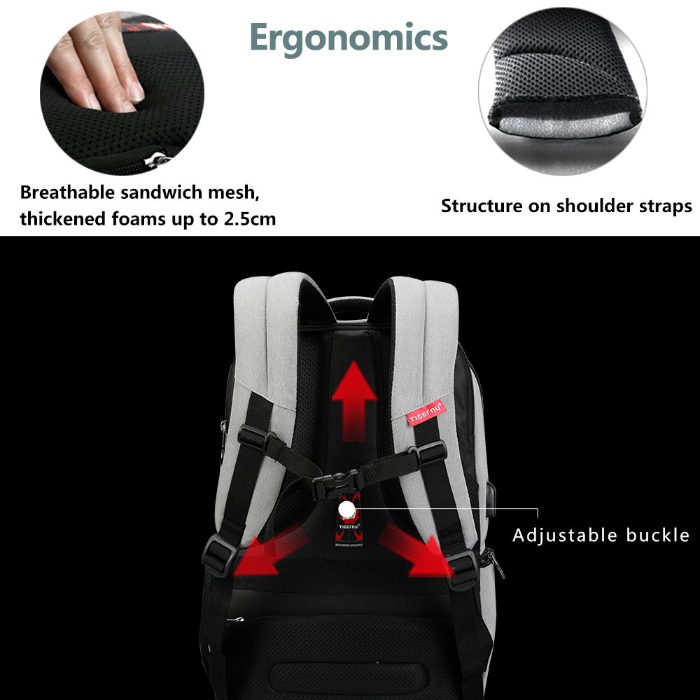 Amazon.co.jp: Tigernu 旅行用スクールグレー バックパック 15.6