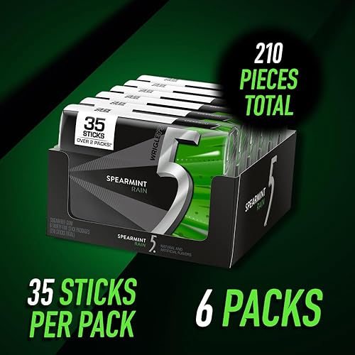 Miniatura 5 de 5 GUM - Lluvia de menta verde sin azúcar, goma de mascar, paquete de 35 palitos, 6 paquetes, lluvia de menta verde