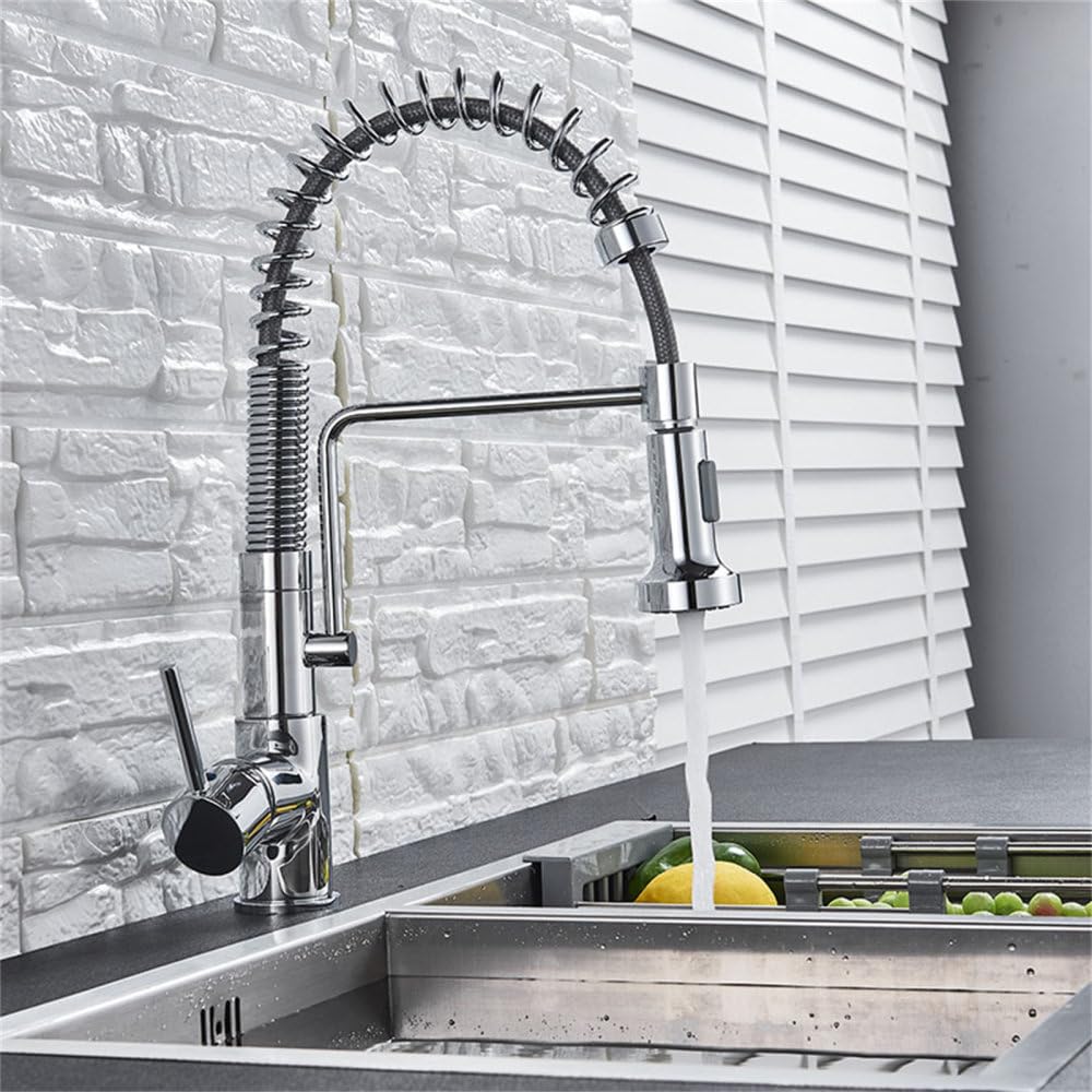 Robinet d'évier de cuisine à ressort extractible mitigeur de pont chaud froid Chrome A