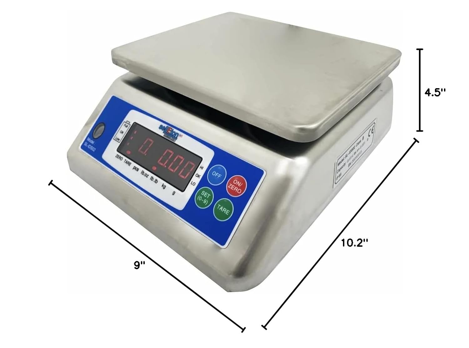 SellEton SL-IDS02 Fully Washdown Stainless Steel Table top Bench Scale Non-NTEP - Waterproof Digital Food Kitchen Scale & Dual-Side Red LED Display (3kg x .5g (6.61 lb x .001lb)