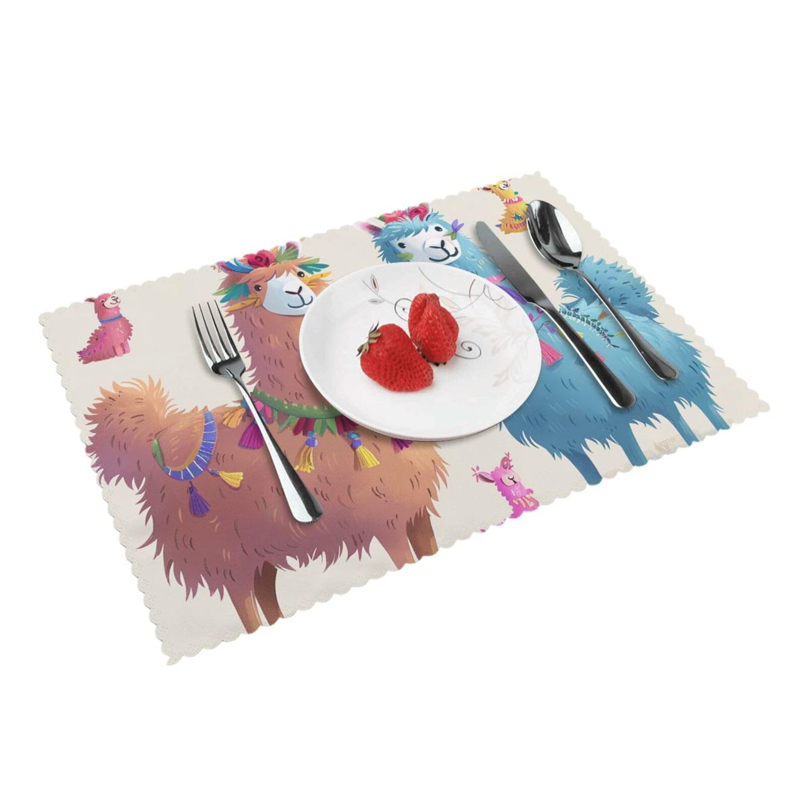 Alpaca Llama Printed Placemat Heat Resistant Place Mats Set of 4 PCS Washable Kitchen Table Mats, 12x18 Inch