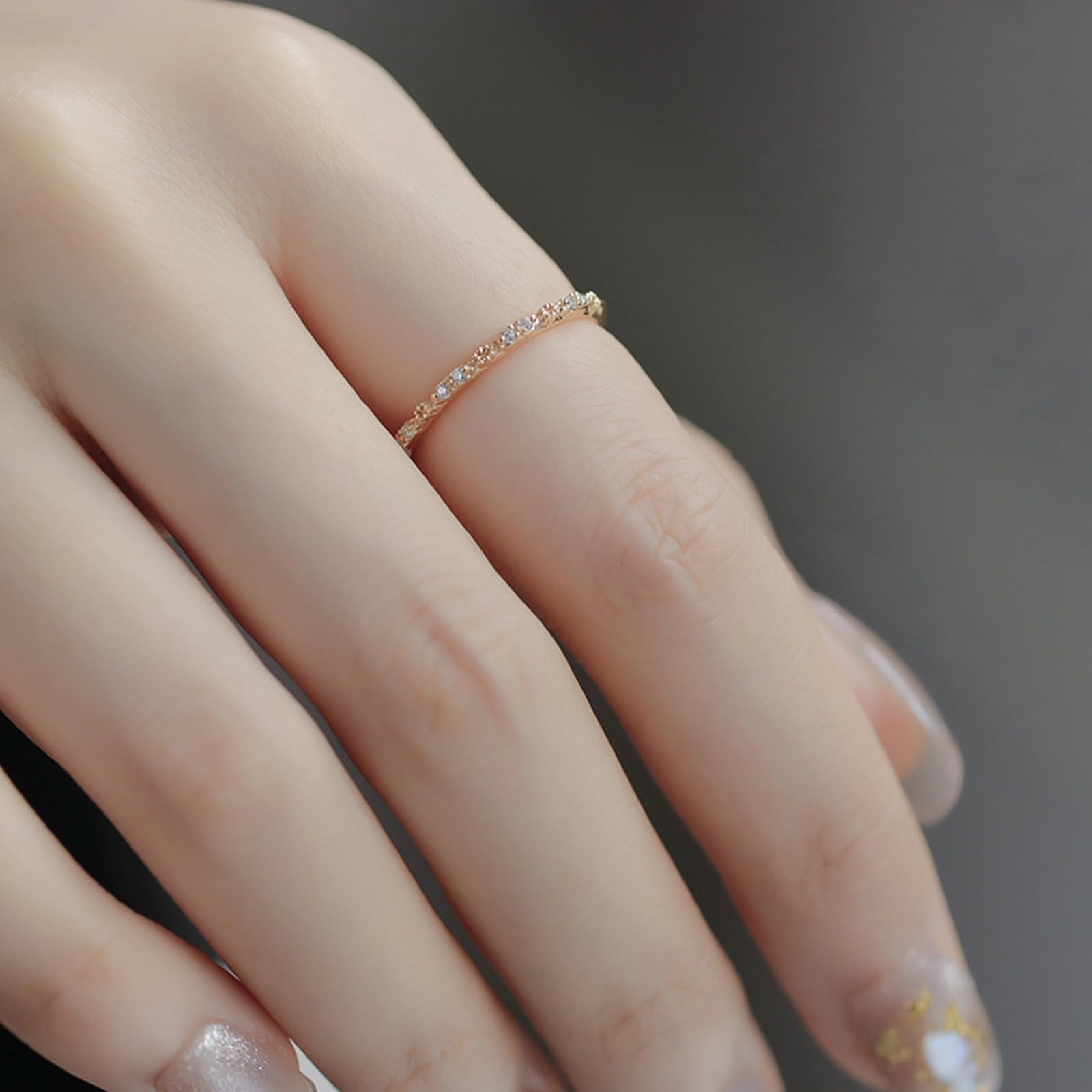 Bague en or 9 K/14 K/18 carats avec diamant fin, bague empilable délicate en or véritable bijou pour femme