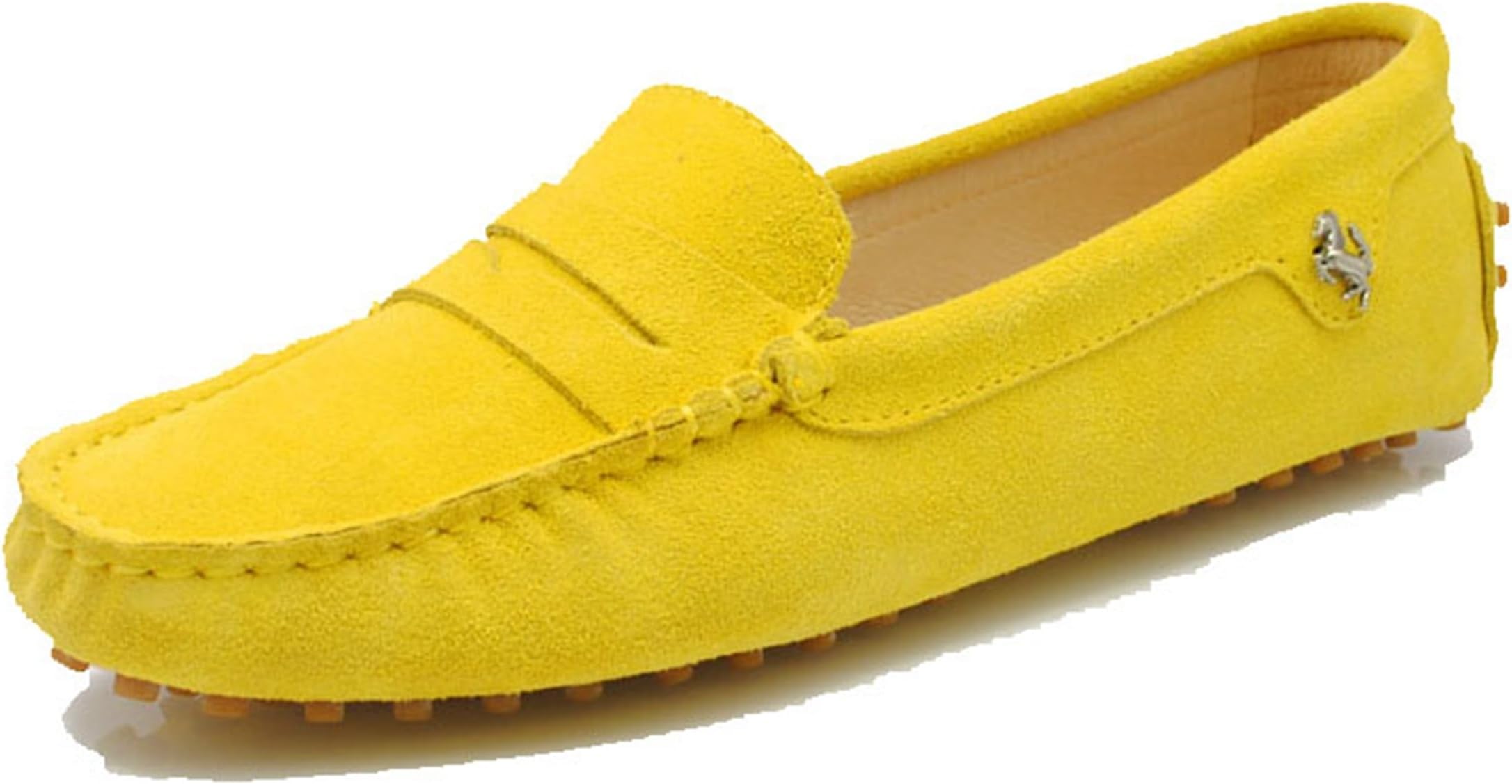 Minishion Women's Penny Loafers Comfortable Driving Shoes Summer Work Casual Flats Solid Yellow US 6
