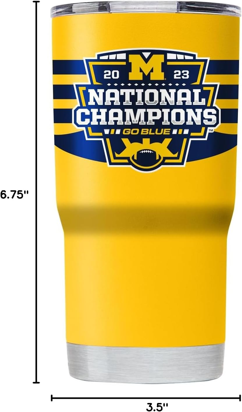 Gametime Sidekicks Michigan 20oz Yellow Tumbler - Officially Licensed, 18/8 Stainless Steel, Double-walled, Vacuum-insulated, UV LED Printed Logos, Stays Hot/Cold - 2023 National Champions