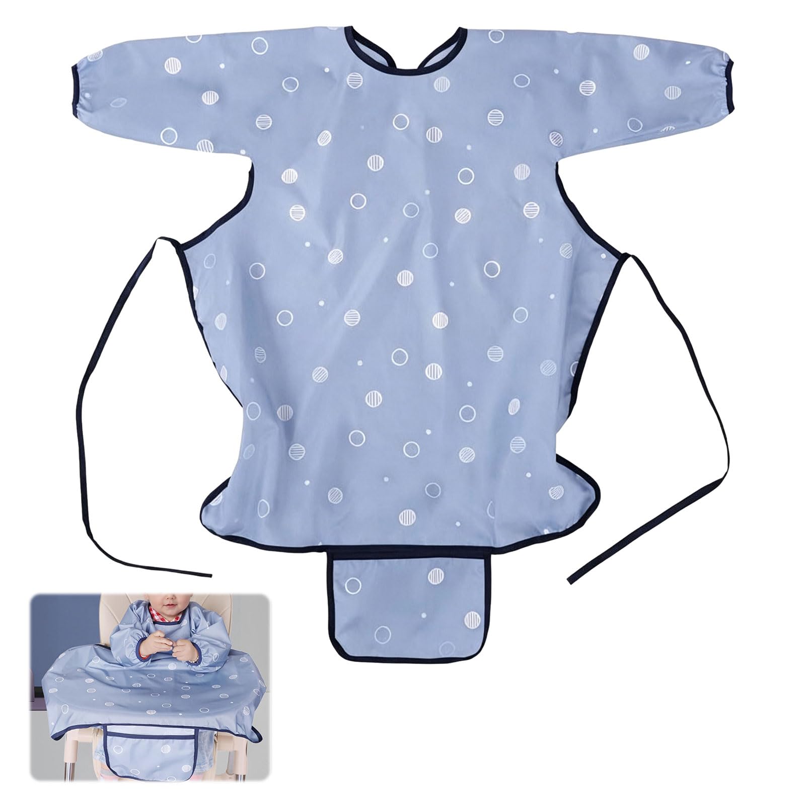 Lilyphon Weaning Bib Waterproof Baby Bibs Unisex with Sleeves Waterproof Baby Bibs, Comfortable And Soft Machine Washable Adjustable Baby Weaning Bib for Blw Mess-6 Months To 30 Months（Blue）