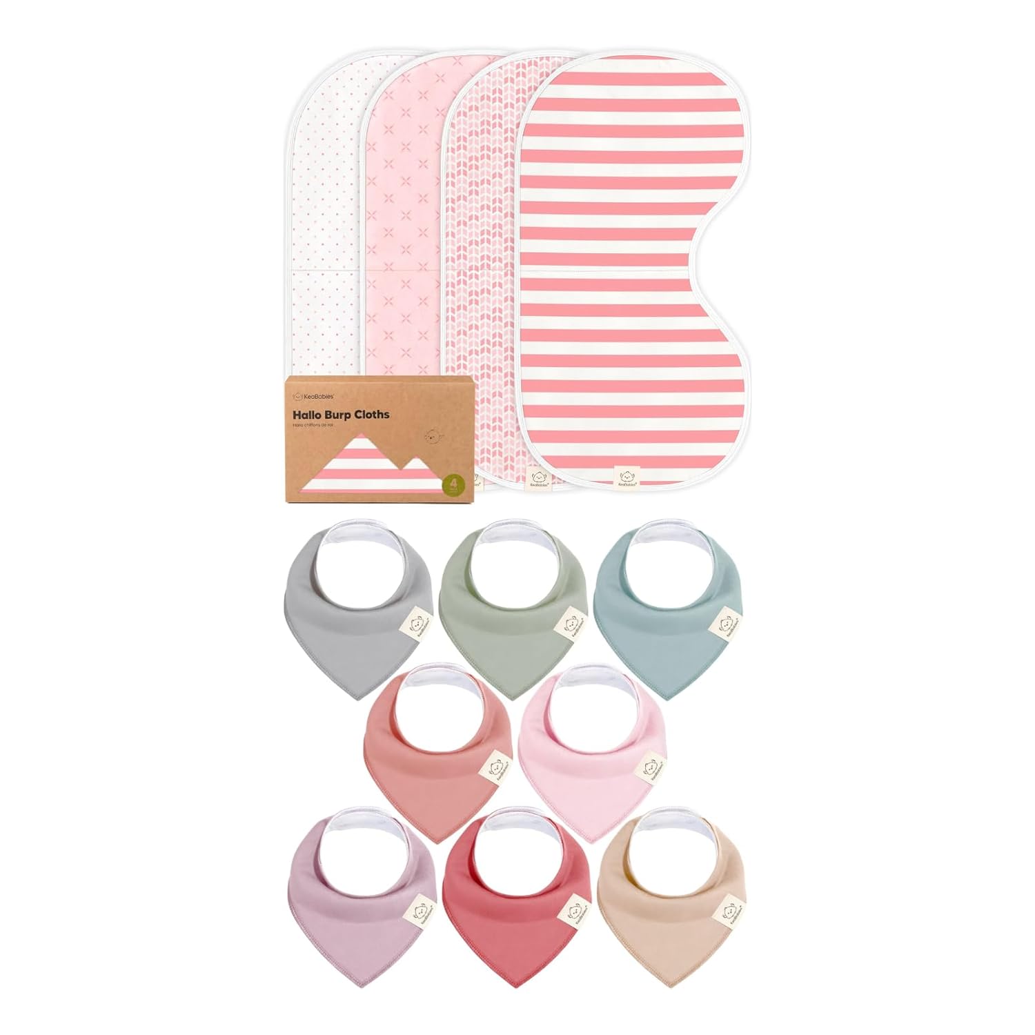 KeaBabies 4-Pack Baby Burp Cloths for Girl, Boy and 8-Pack Baby Bandana Drool Bibs - Cotton Burp Cloth Extra Large - Soft and Absorbent Infant Drool Bibs