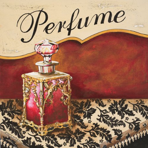 Vintage Red And Gold Perfume Bath Oil Lotion Powder Set; 4-12X12" Poster Prints (Printed On Paper) #TOP3
