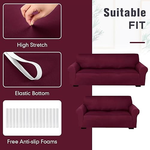 Miniatura 5 de Peryiter Juego de 2 fundas de sofá biplaza para sala de estar, sofá, sillón, sillón, ajuste elástico, a prueba de arrugas, protector de muebles