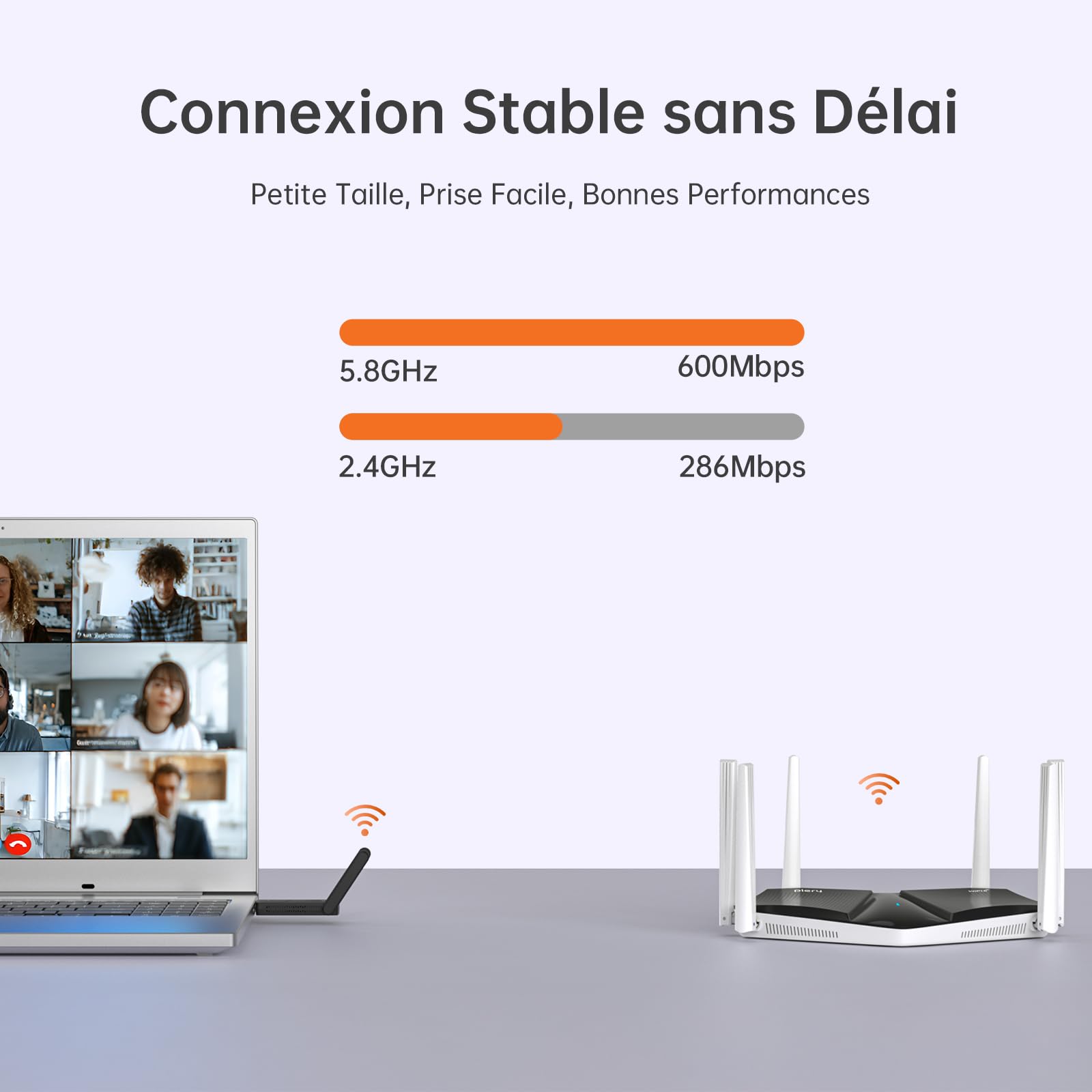 PLERY Clé WiFi 6 AX900 Adaptateur USB sans Fil pour PC Double Bande 5GHz 2.4GHz Bluetooth 5.3 Puissante Antenne à Gain Élevé Cryptage WPA3 Dongle Réseau Pilote Intégré Compatible avec Windows 11 10 - 5