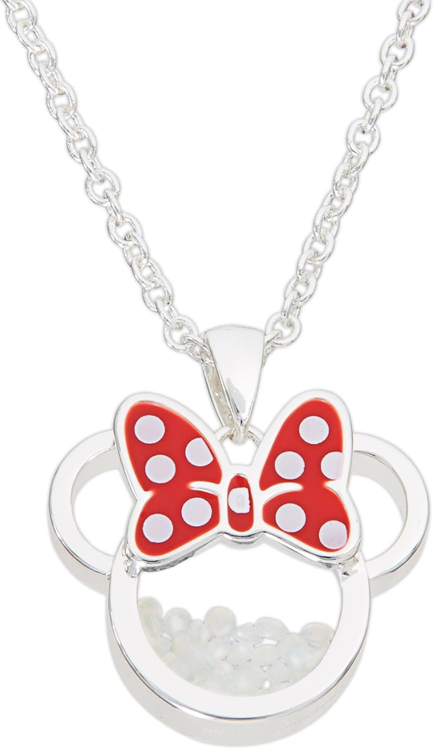 Disney Minnie Silver Plated October Brass with Red enamel Bow Birthstone Floating Stone Necklace CF00308SOCTL-Q.PH, One Size, Brass, No Gemstone