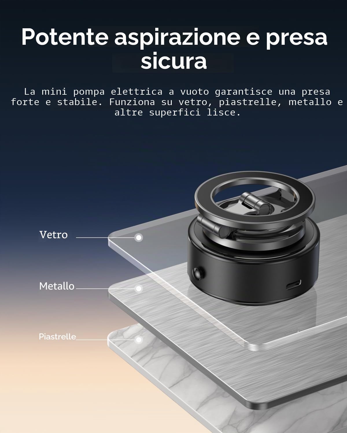 TELESIN Vacuum Supporto Elettrico Magnetico per Telefono, [Flessibile a 3 assi] 105N 360° Regolabile per iPhone/Android, Vacuum Supporto Magnetico per auto, Cucina, Palestra, Scrivania, Specchio