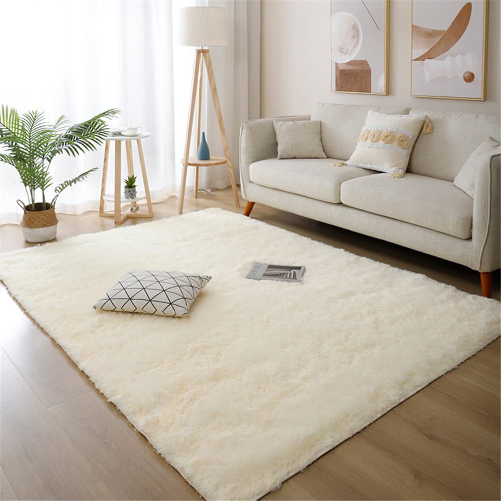 Hiseng Beige Extra Soft Indoor Area Rug, Modern Fluffy Long Carpet Living Room Shaggy Nursery Kids Playing Mat Bedroom Dining Room Floor Mat Home Decor (,80X120cm)