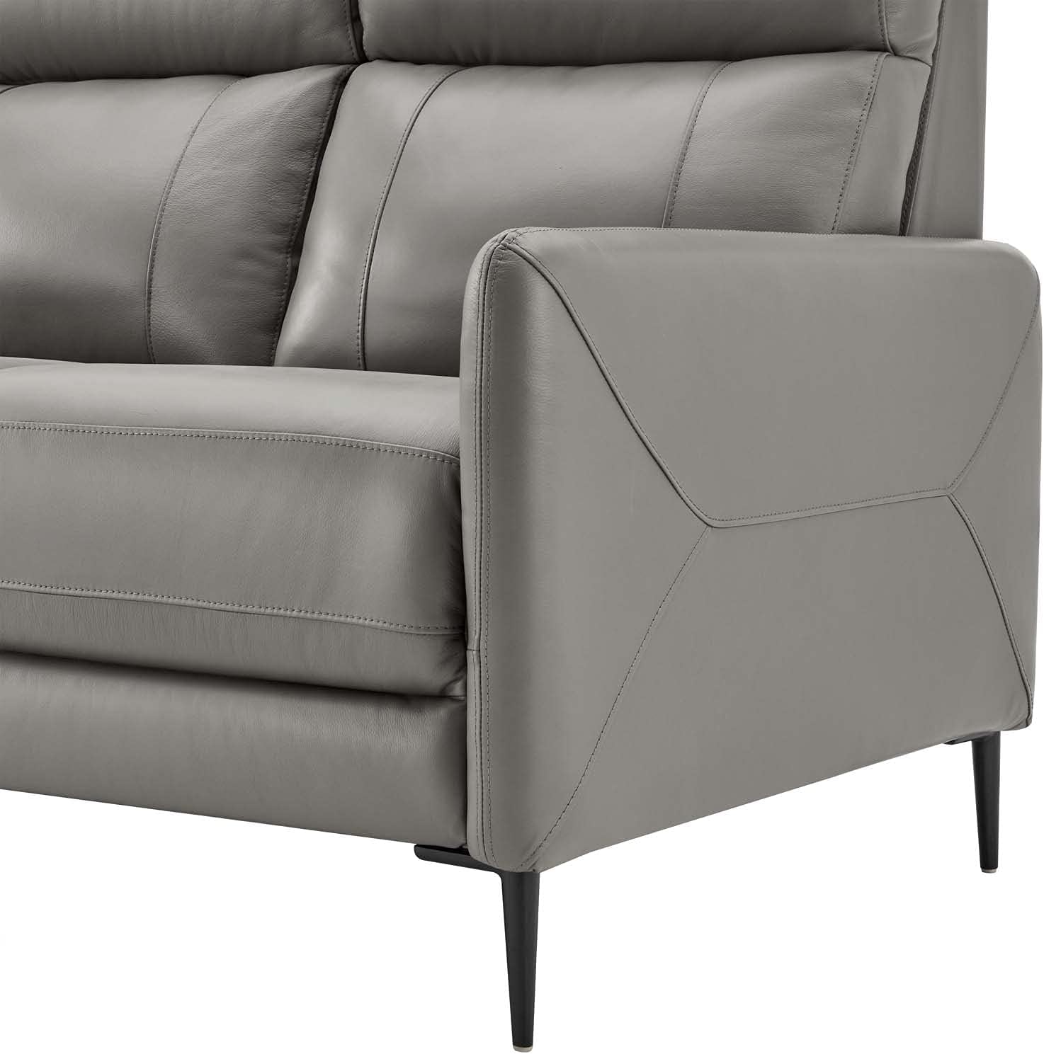 Close-up of the armrest and side stitching on the Modway Huxley Leather Sofa