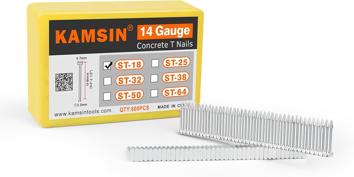14 Gauge ST18 Concrete T Nails 800PCS/BOX, 3/4'' (18mm) with ST64 2-1/2"(64mm) 800PCS/BOX