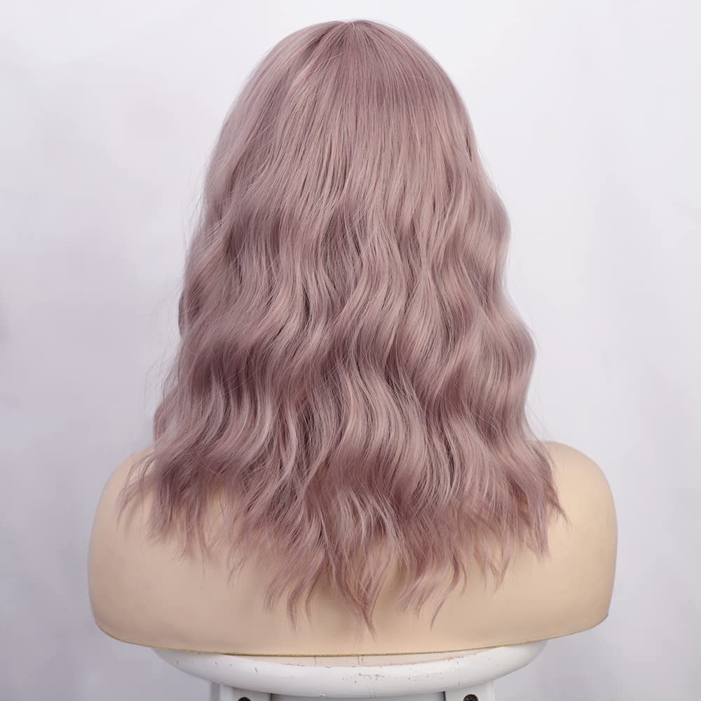 Luovce Synthetic Wigs For Women Shoulder Length Short Wavy 14 inches Lilac Color - Image 2