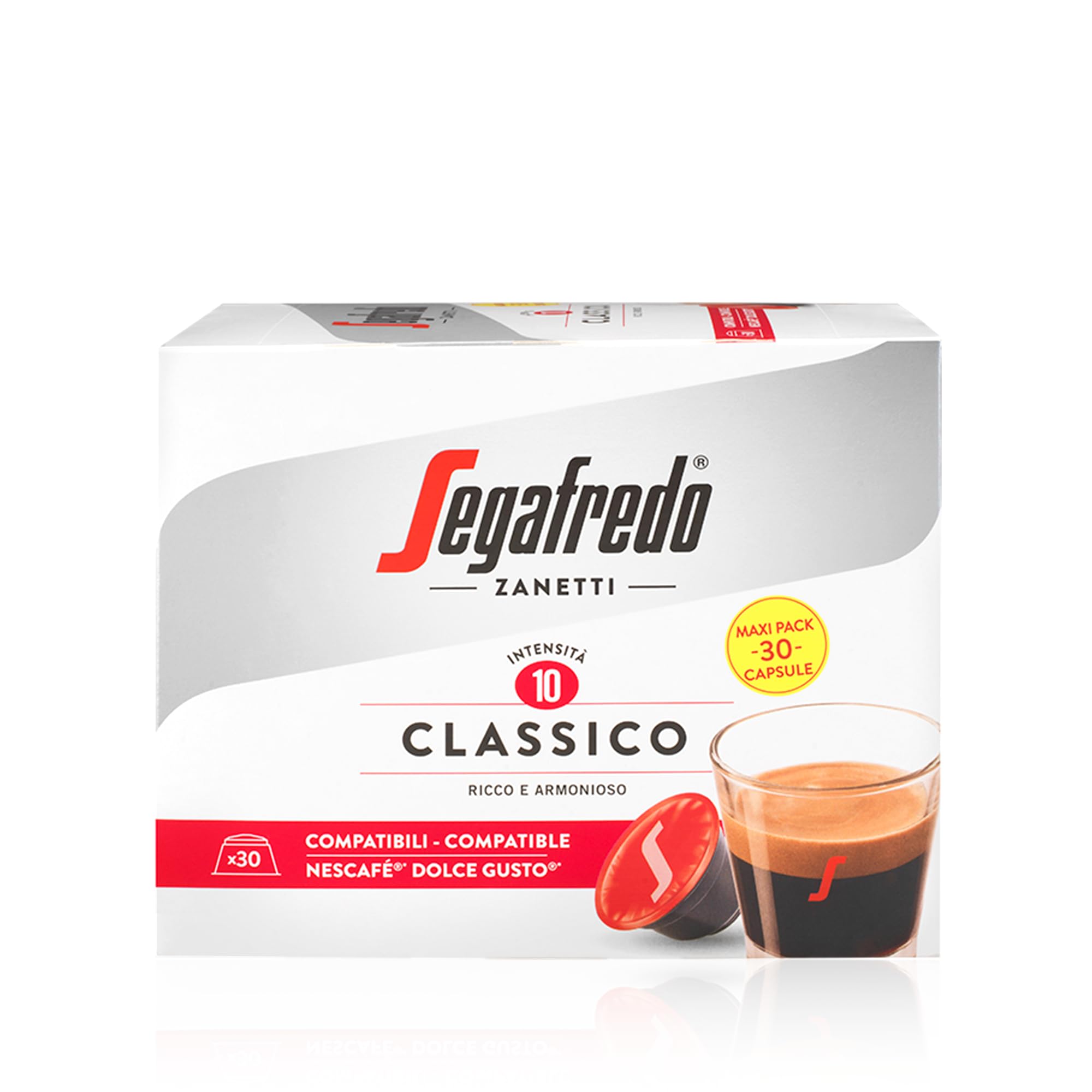 Segafredo Zanetti 180 cápsulas de café clásico compatibles con Dolce Gusto de Nescafé - Sabor clásico, tueste medio (6 cajas de 30 cápsulas cada una)