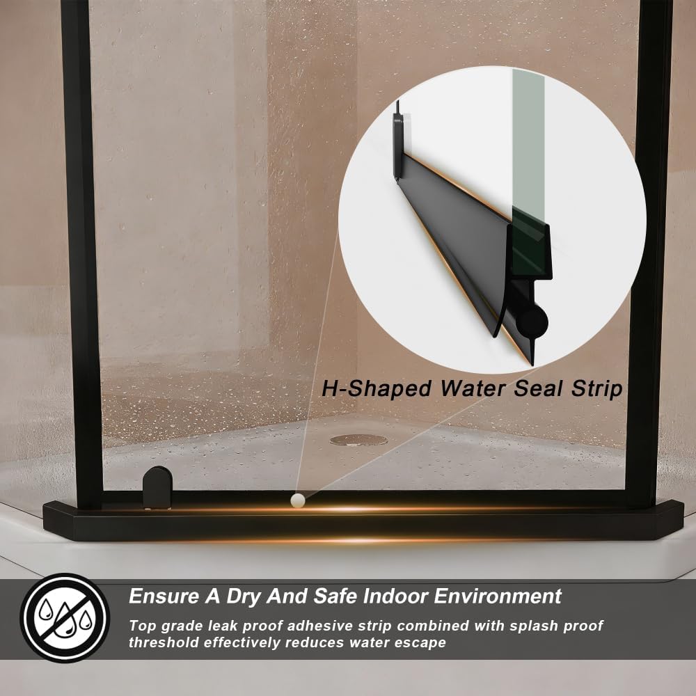 Frameless Neo-Angle Pivot Shower Enclosure with 1/4" (6mm) Tempered Glass, 36x36x72 Inches Matt Black, No Base Included