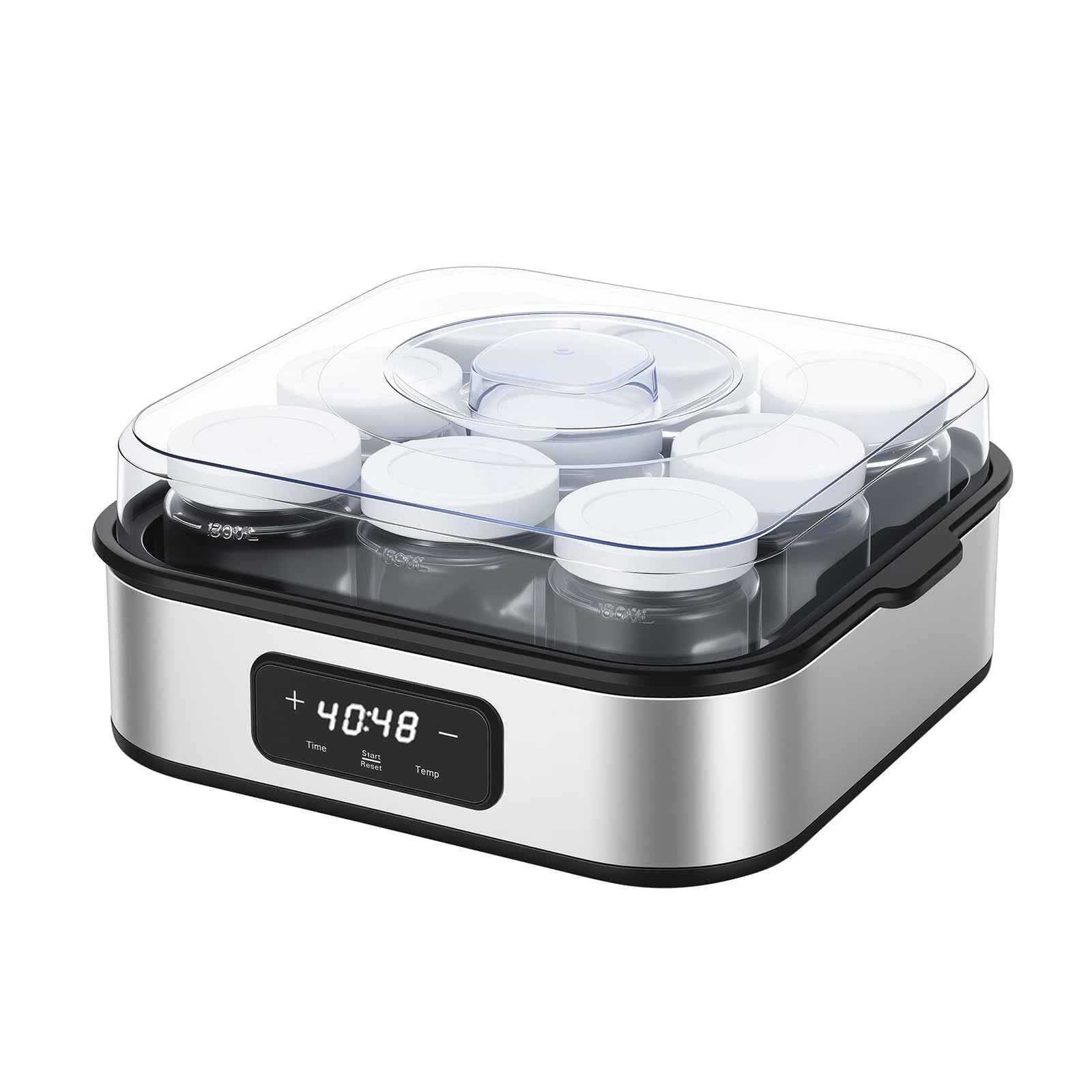 Amagogo Yogurtera Máquina de Yogur Fermentador Digital con Tarros de Cristal y Tapa Transparente Control de Temperatura y Panel Táctil Adecuada para Cocina