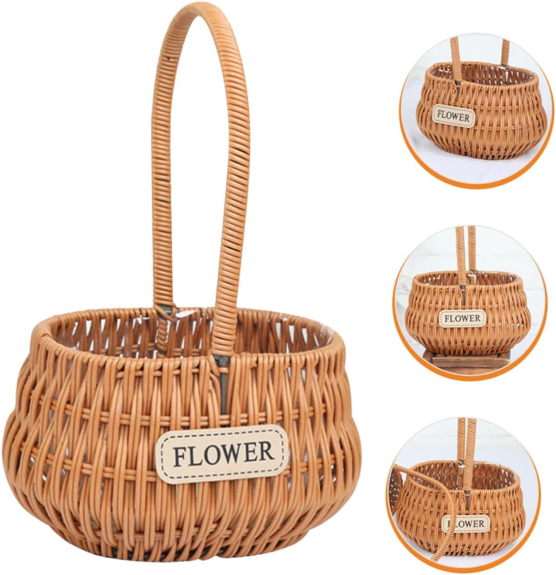 Healifty Rustic Wedding Flower Girl Basket with Handle Oval Woven Rattan Basket for Floral Arrangements and Packaging for Ceremony and Party Supplies