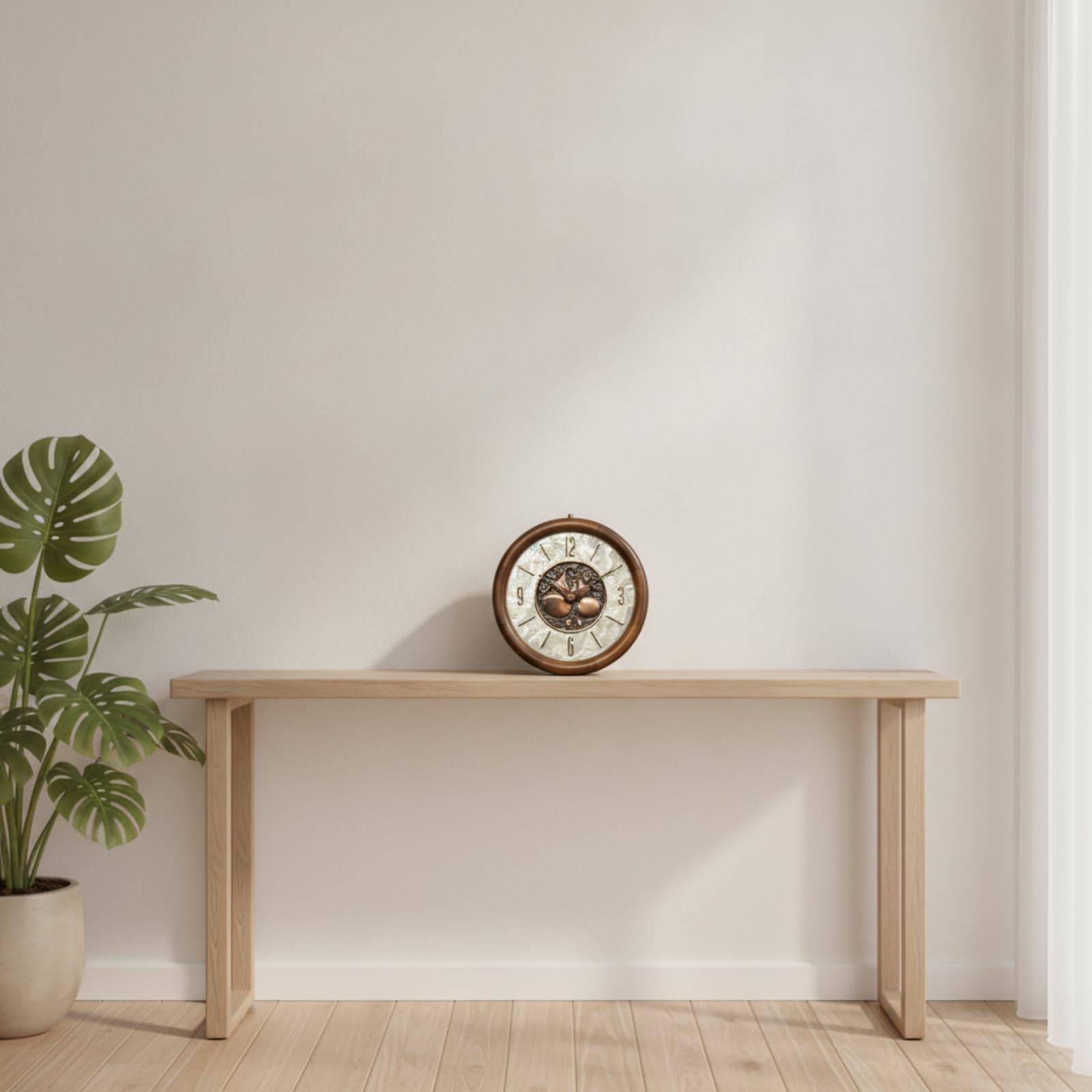 Baoblaze Reloj de Mesa Redondo Reloj Decorativo Reloj de Reloj de Estantería con Marco de Vetado de Madera y Esfera Nacarada con Números en Relieve Adecuado, Style to 1