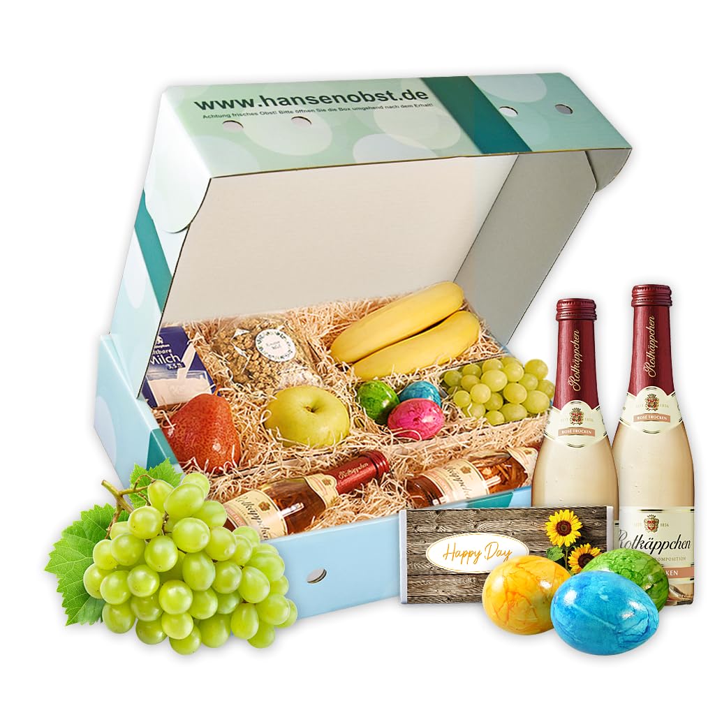 Hansen Obst Geschenkbox "Sektfrühstück" mit Geschenkverpackung "Die Aquamarine" - Geschenk mit frischem Obst - Obstbox