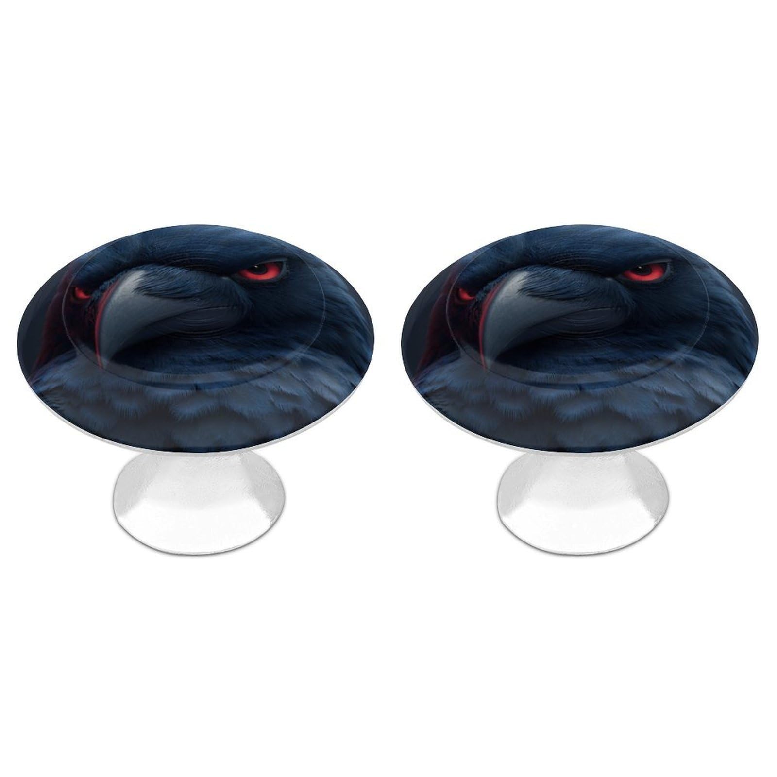 Jubonexis Raven with Red Eyes Round Drawer Cabinet Knobs Handles with Screws,2 Pcs, Drawer Dresser Knob Pulls Decor for Wardrobe Cupboard Home Office Kitchen