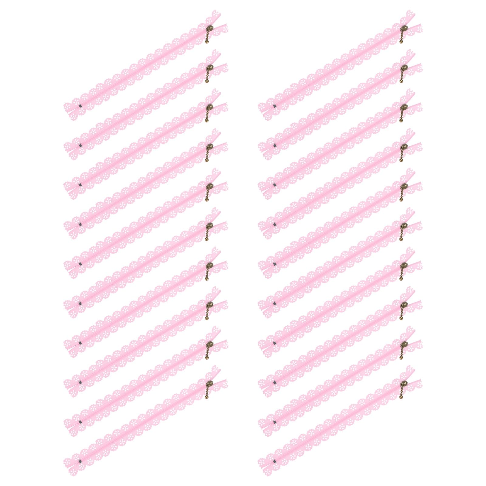 M METERXITY 20 Pack Lace Zippers for Sewing, 9.3In Nylon Flower Exposed Decorative Crochet Zippers for DIY Sewing Bags/Purses/Crafts/Clothing Wedding Dress [Pink]