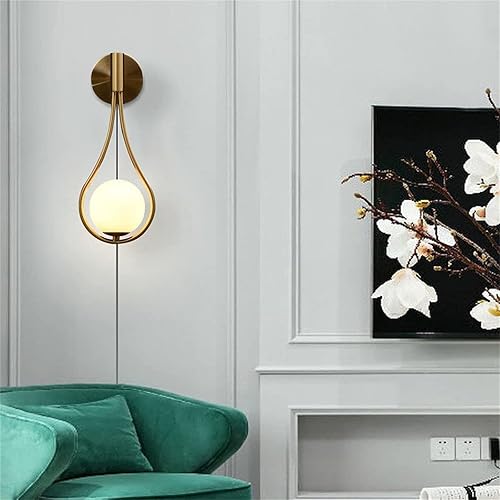 Miniatura 6 de Apliques de pared de cristal dorado con interruptor de encendidoapagado y enchufe, lámpara de pared con enchufe de ángulo ajustable, aplique de