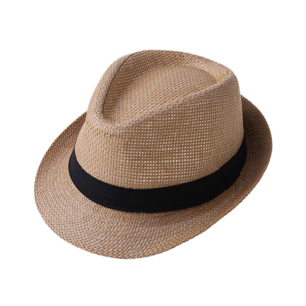 Luosh Girls Camel F Children Kids Summer Beach Straw Hat Jazz Panama Trilby Fedora Hat Gangster Cap Outdoor Breathable Hats Boys Sunhat