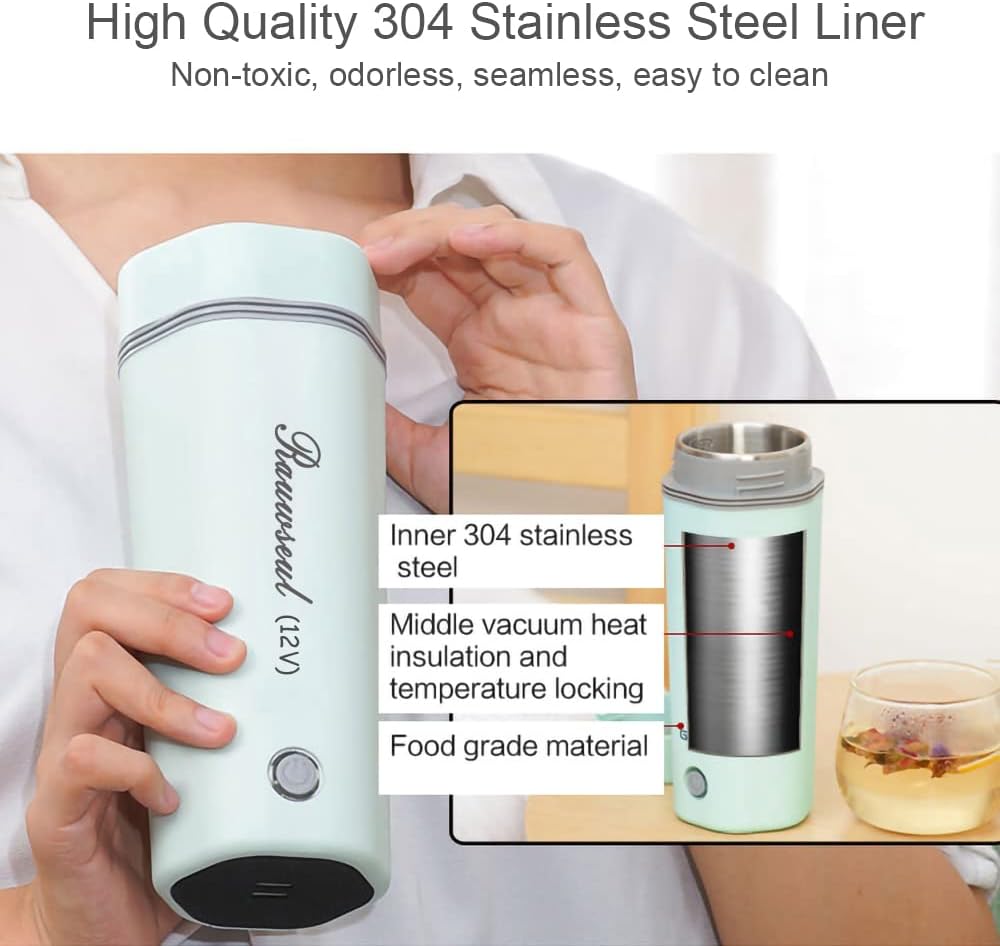 Portable Electric Travel Kettle, 350ml, BPA-Free & Food-Grade 304 Stainless Steel, Heats to 98°C, One-Button Operation & Auto Shut-Off, 12V/7A 80W Car Kettle for Car, Truck, RV