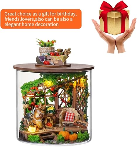 Miniatura 13 de Kit de casa de muñecas en miniatura y muebles, modelo de casa de muñecas en 3D con cubierta a prueba de polvo y LED, idea creativa de habitación