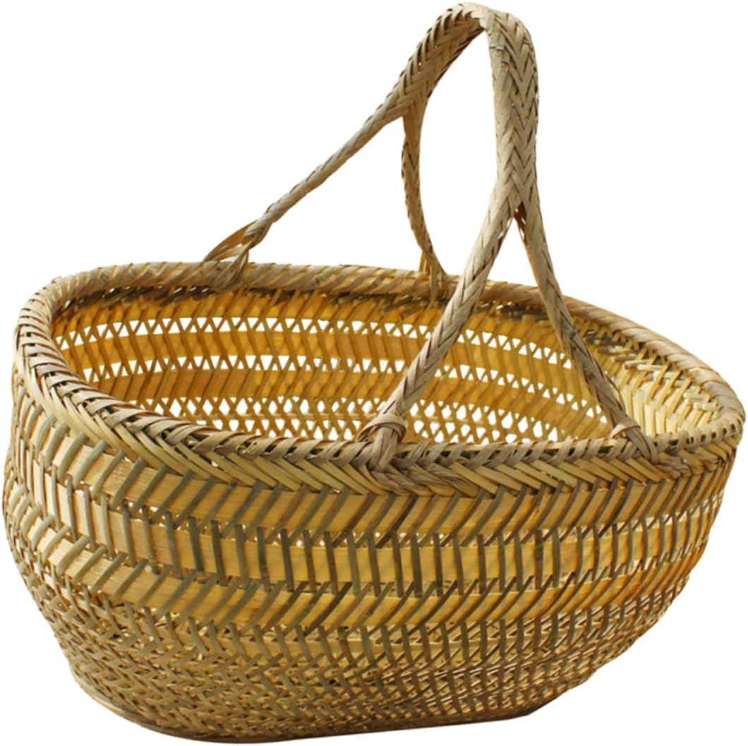 Zerodeko Portable Small Handwoven Basket with Handle for Vegetables and Fruits Storage Picnic Food Holder for Kitchen Garden and Home Use Random Color Random Color