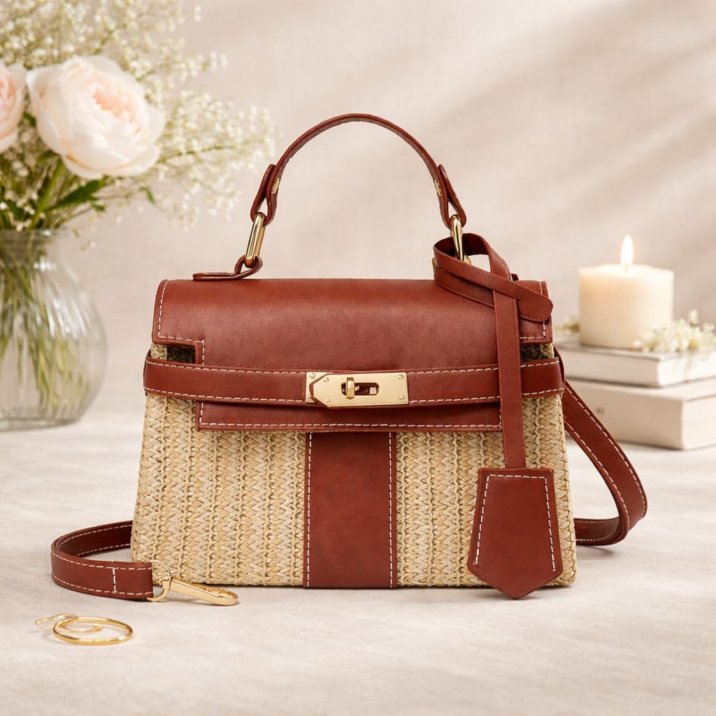 NaturalWeave Women's Straw Shoulder Bag - Woven crossbody bag for women, perfect for beach and summer use, made with durable straw material. - Image 2