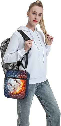 Miniatura 7 de Lonchera de béisbol con temática deportiva para niños, niñas, adolescentes, adultos, reutilizable, aislada, con estampado de fuego y agua, bolsas de