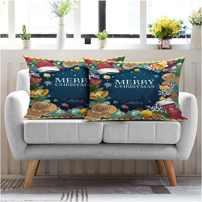 BMRGIFTS Soft Fabric Designer Decorative Printed Merry Christmas Theme Pillow Cover Xmas Decorations for Sofa Living Bed Room Set of 2, 17 x 26 inch Multi (CHMPC88)